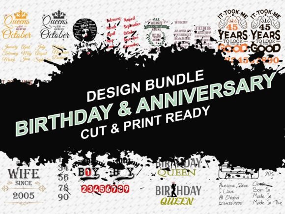 Birthday Anniversary Graphics Bundle for T-Shirt Designs
